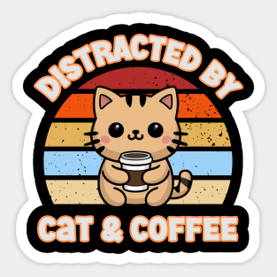 Kawaii Cat Distracted By Cat& Coffee Sticker